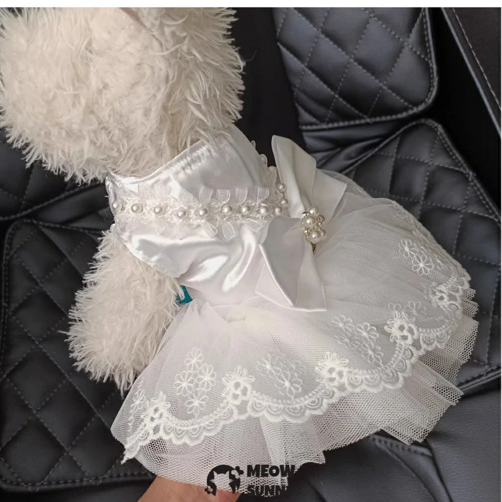 White Pearlescent Wedding Dress Pet Clothes Dog Skirt Princess Dress