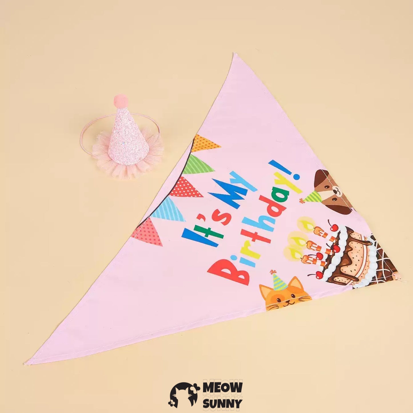 Birthday Cake Dog & Cat Hat with Triangle Bib, Medium