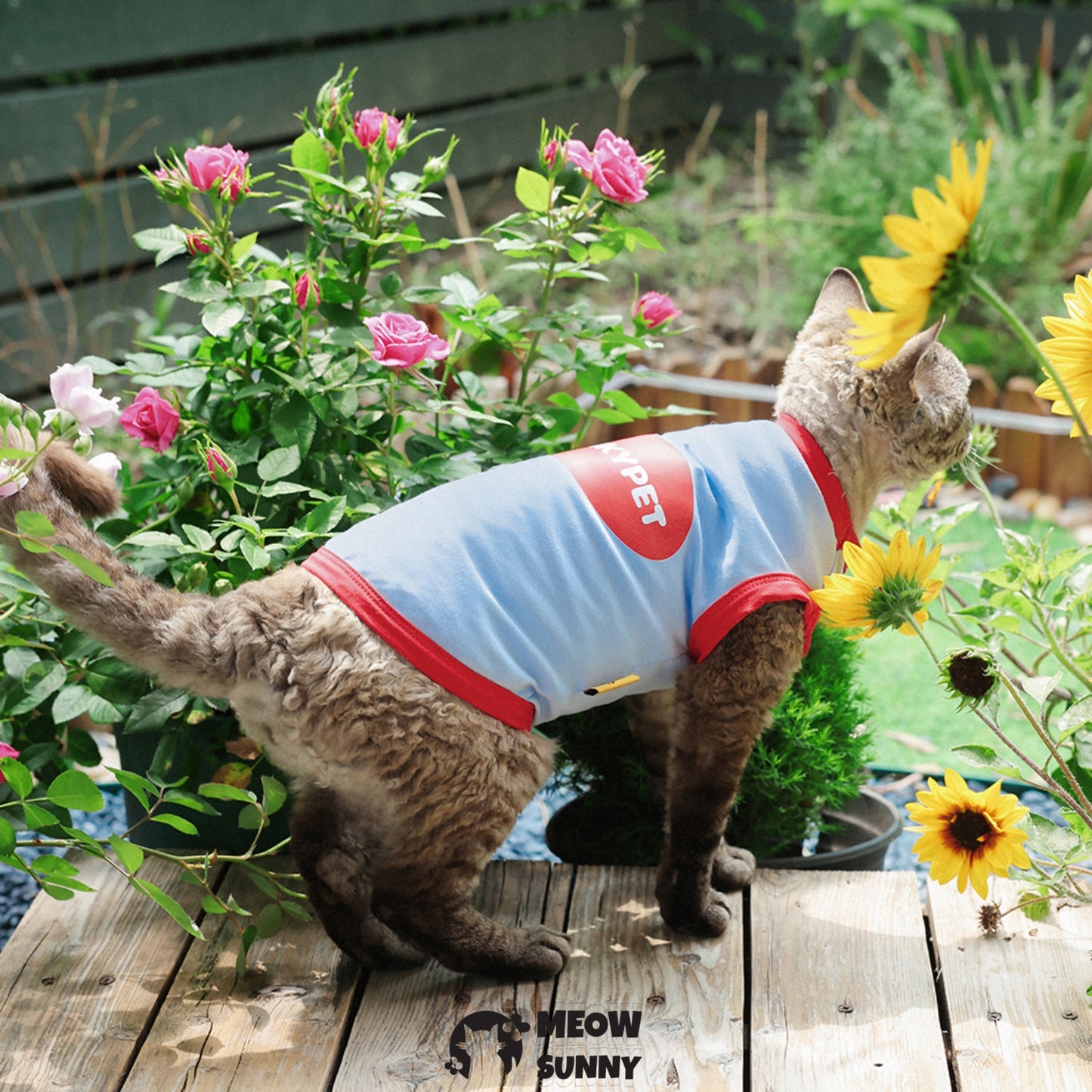 Summer thin cotton breathable red and blue cat vest
