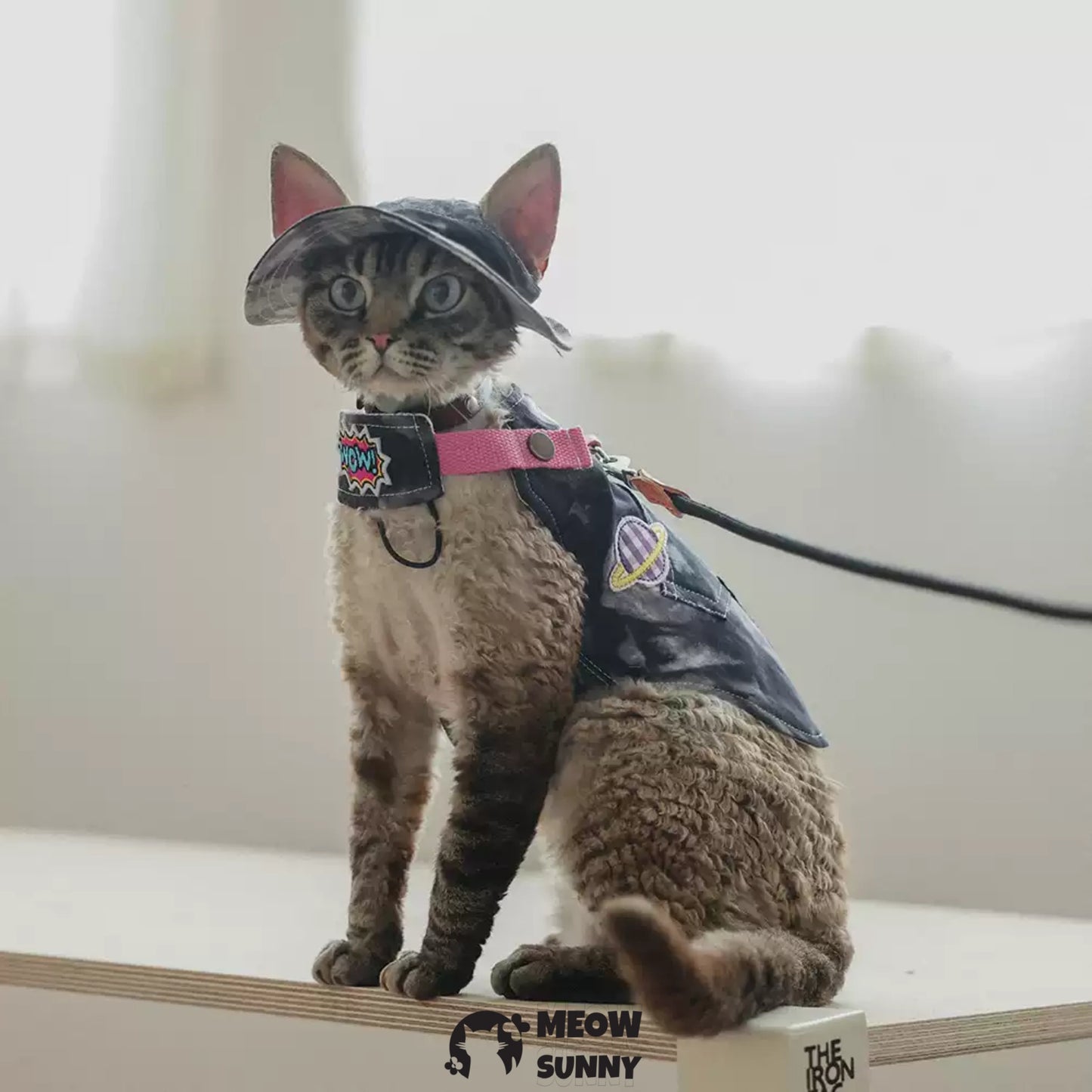 Outdoor Camping Tie-Dye Denim Cat Costume with hat /Leashes& Harnesses set