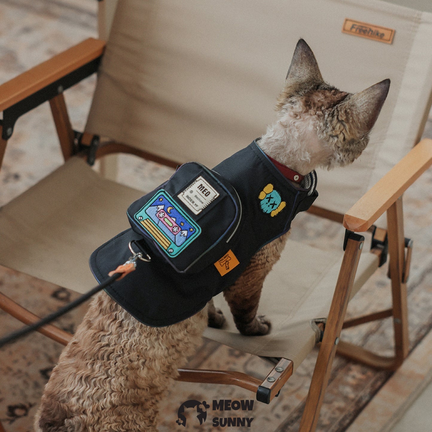 Summer outdoor fashion backpack denim cat vest with hat /Leashes& Harnesses set