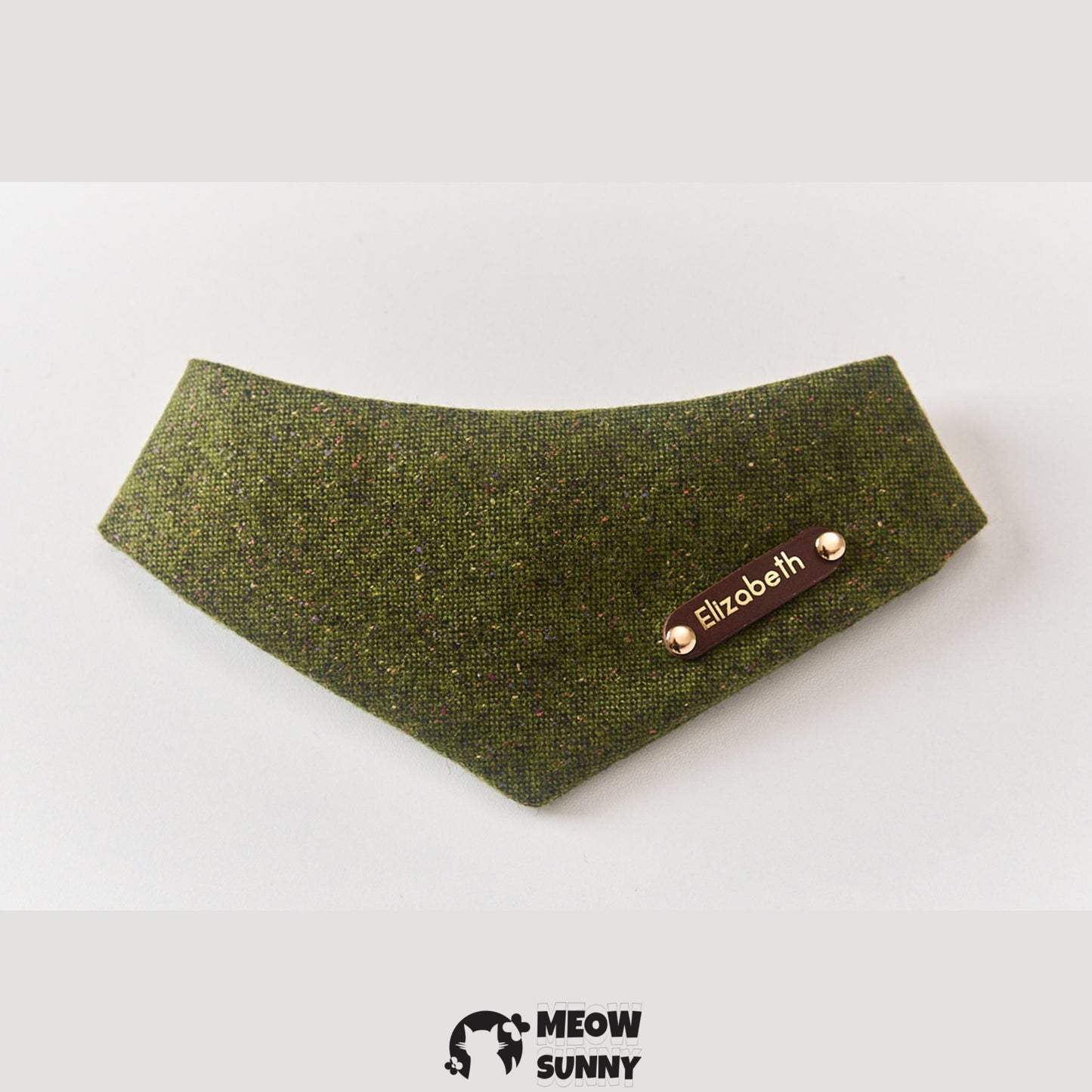 Wool Moss Green Pet Cat & Dog Triangle Bibs,Customizable Name