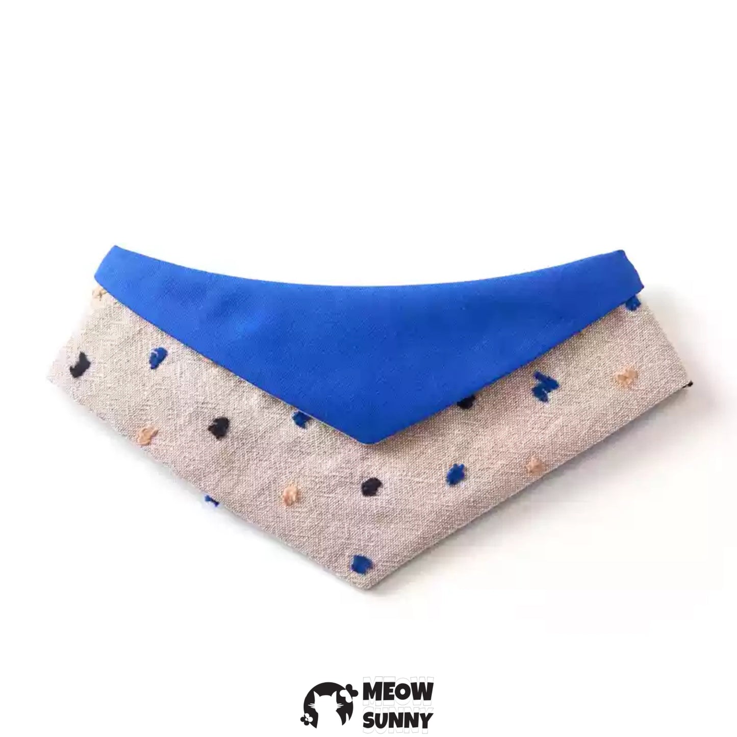 Blue fabric dot jacquard cat or dog collar, customizable and extendable
