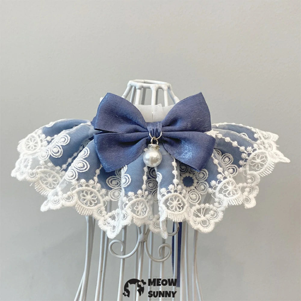 Sweet Lace Bib Pet Cats Scarf Pet Bandana Costume for Puppy with Pearl