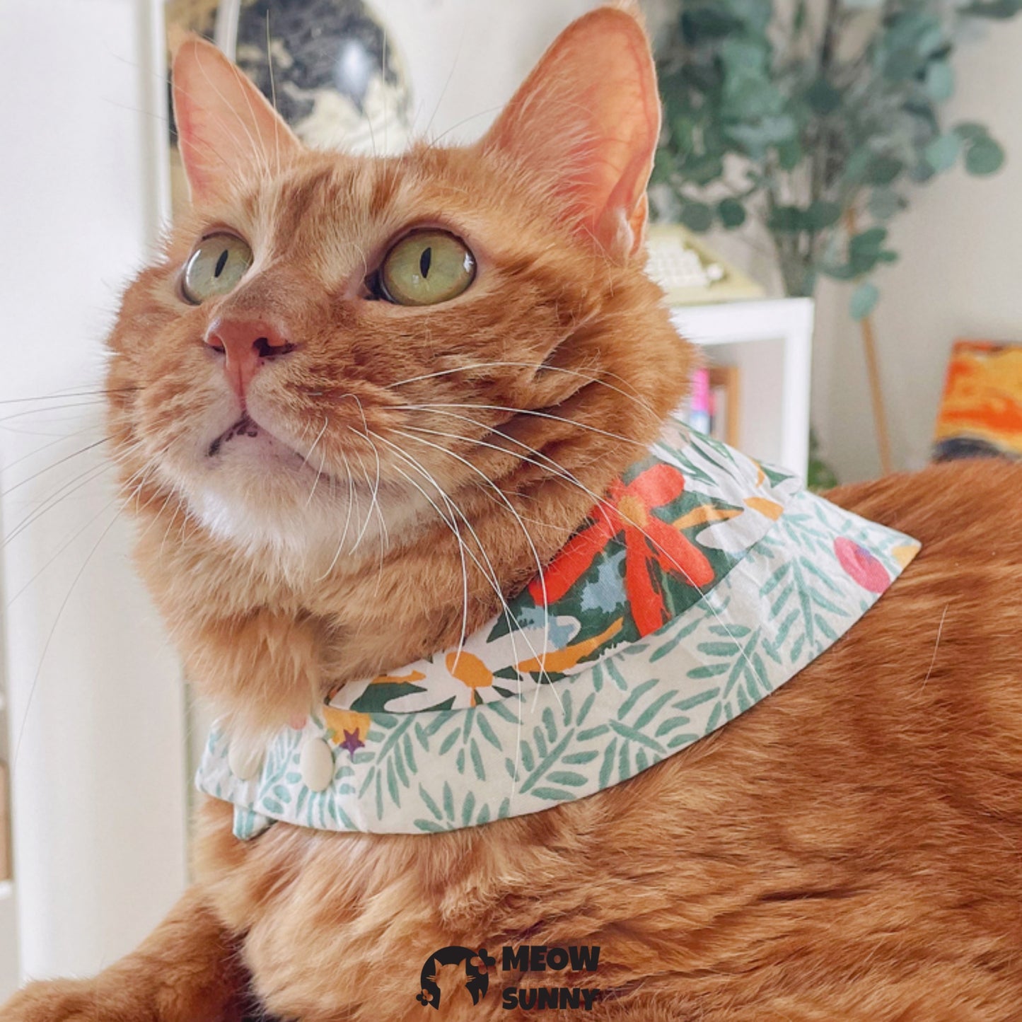 Daisy Print Green Pet Cat & Dog Triangular Bibs
