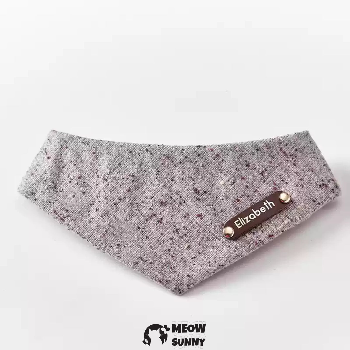 Wool Series Neutral Gray Pet Dot & Cat and Dog Triangle Bibs,Customizable Name