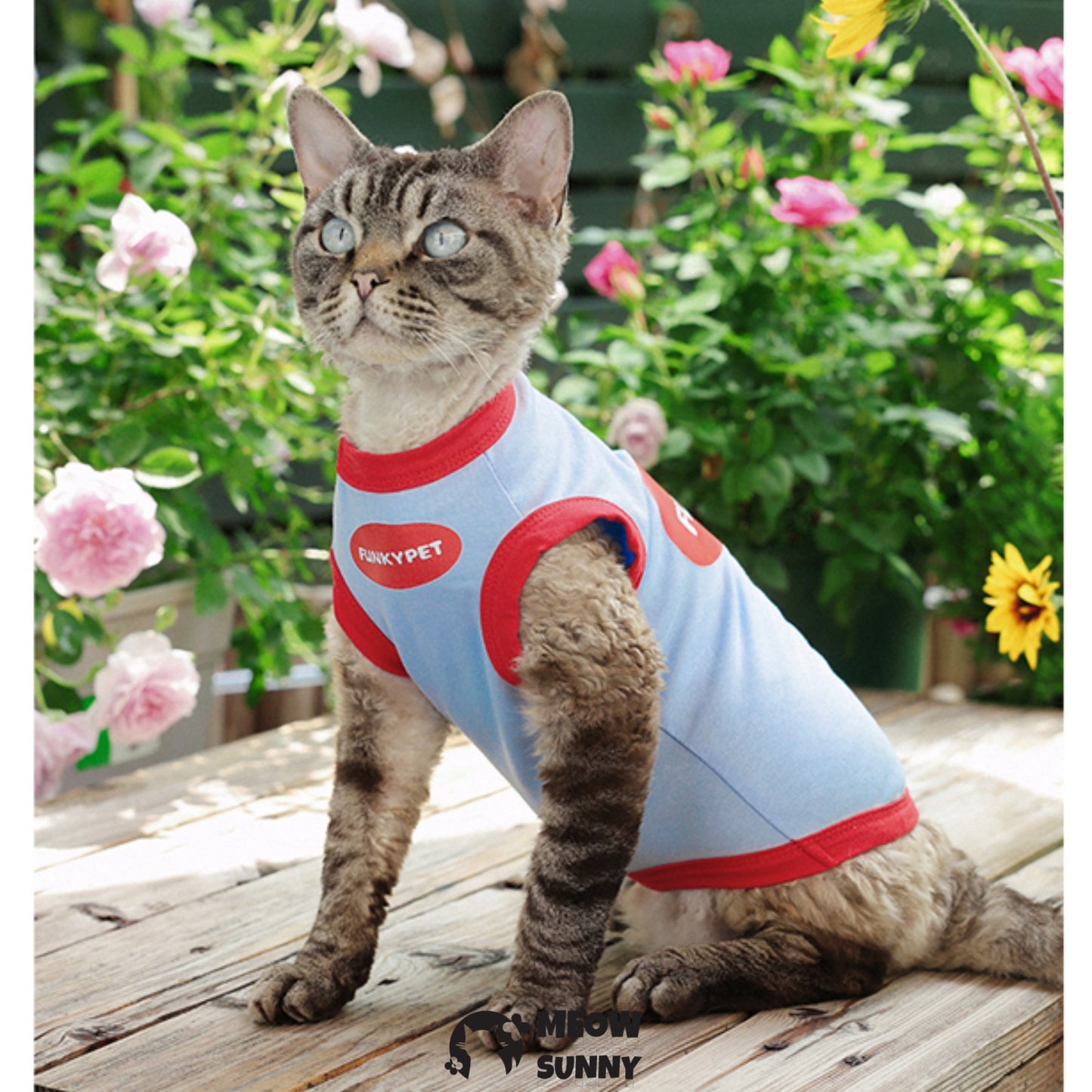 Summer thin cotton breathable red and blue cat vest