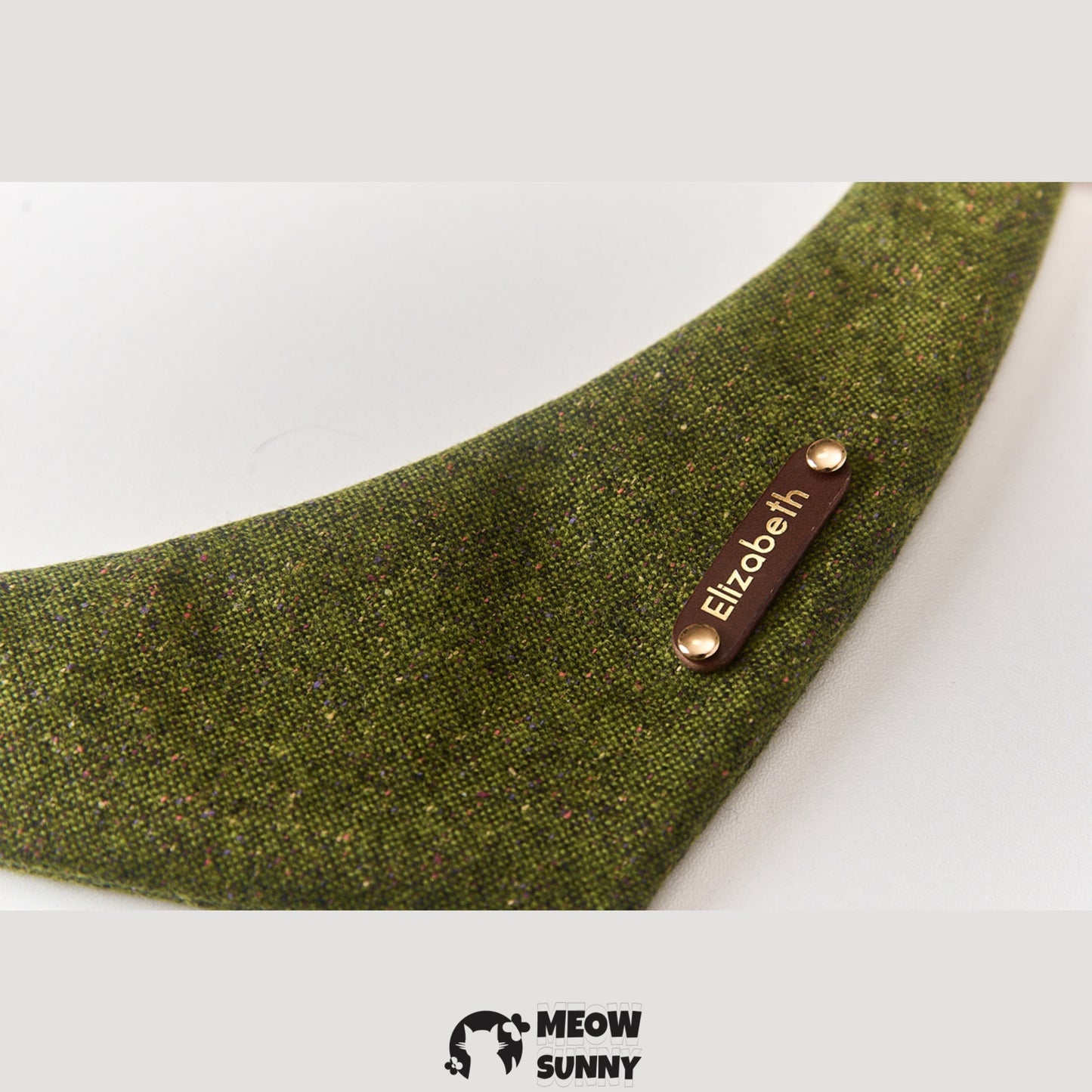 Wool Moss Green Pet Cat & Dog Triangle Bibs,Customizable Name