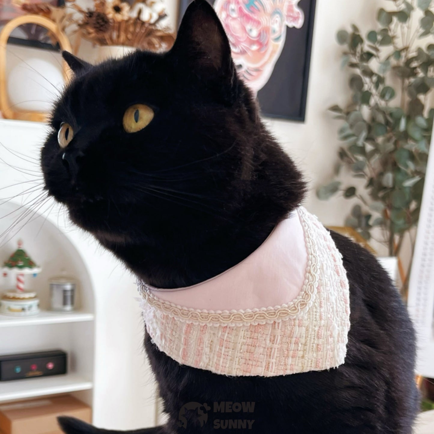 Elegant Tweed Pet Cat & Dog Triangle Bibs,Customizable Name
