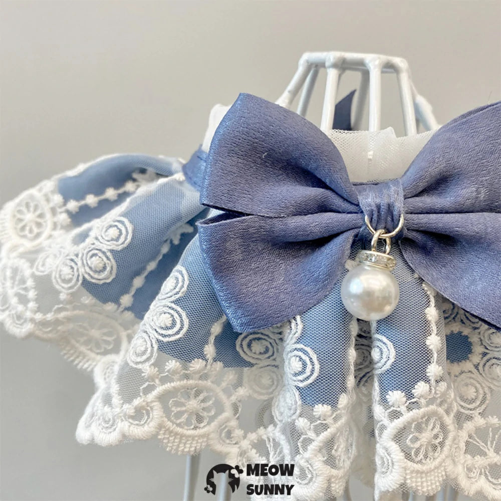 Sweet Lace Bib Pet Cats Scarf Pet Bandana Costume for Puppy with Pearl