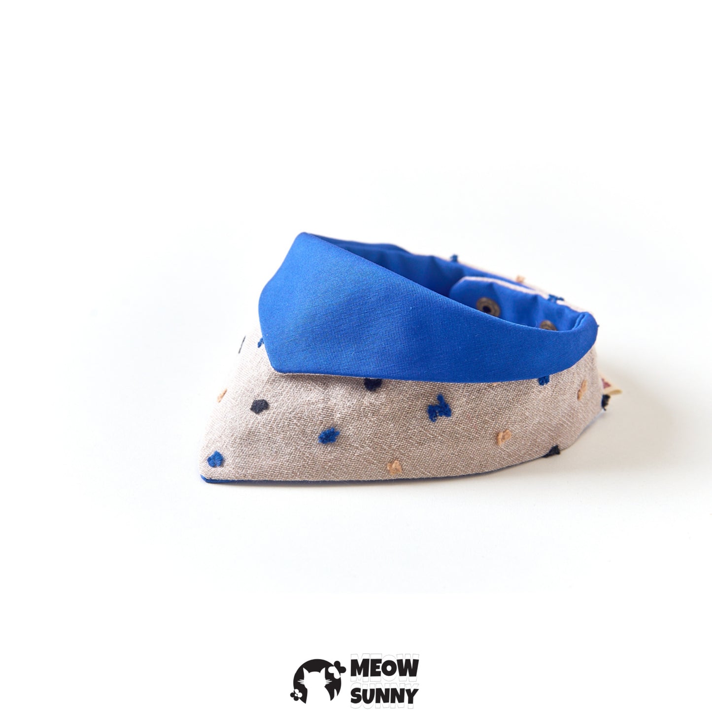 Blue fabric dot jacquard cat or dog collar, customizable and extendable