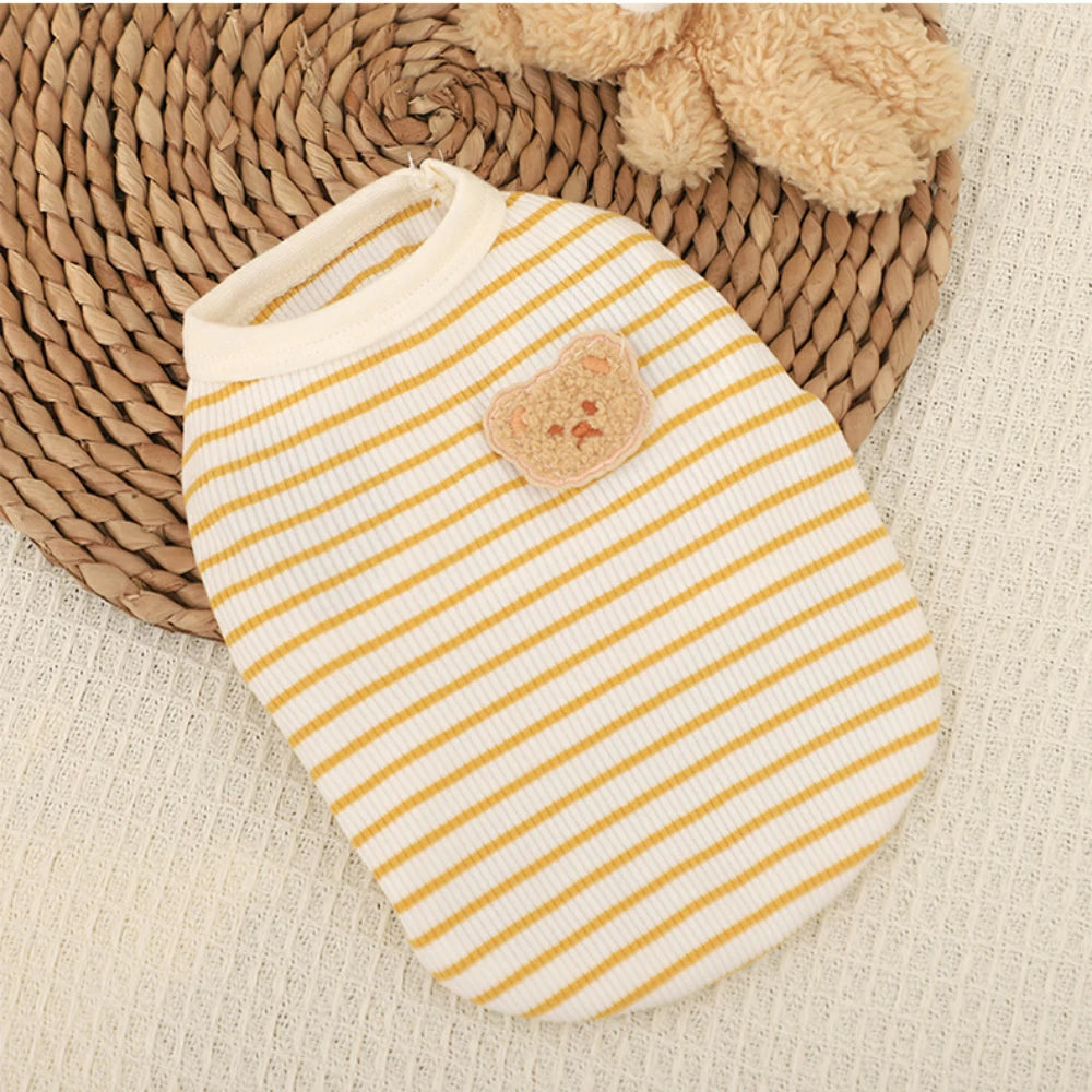 Cute Striped Small Dog T Shirts Soft Cotton Girl Dog Clothes Breathable