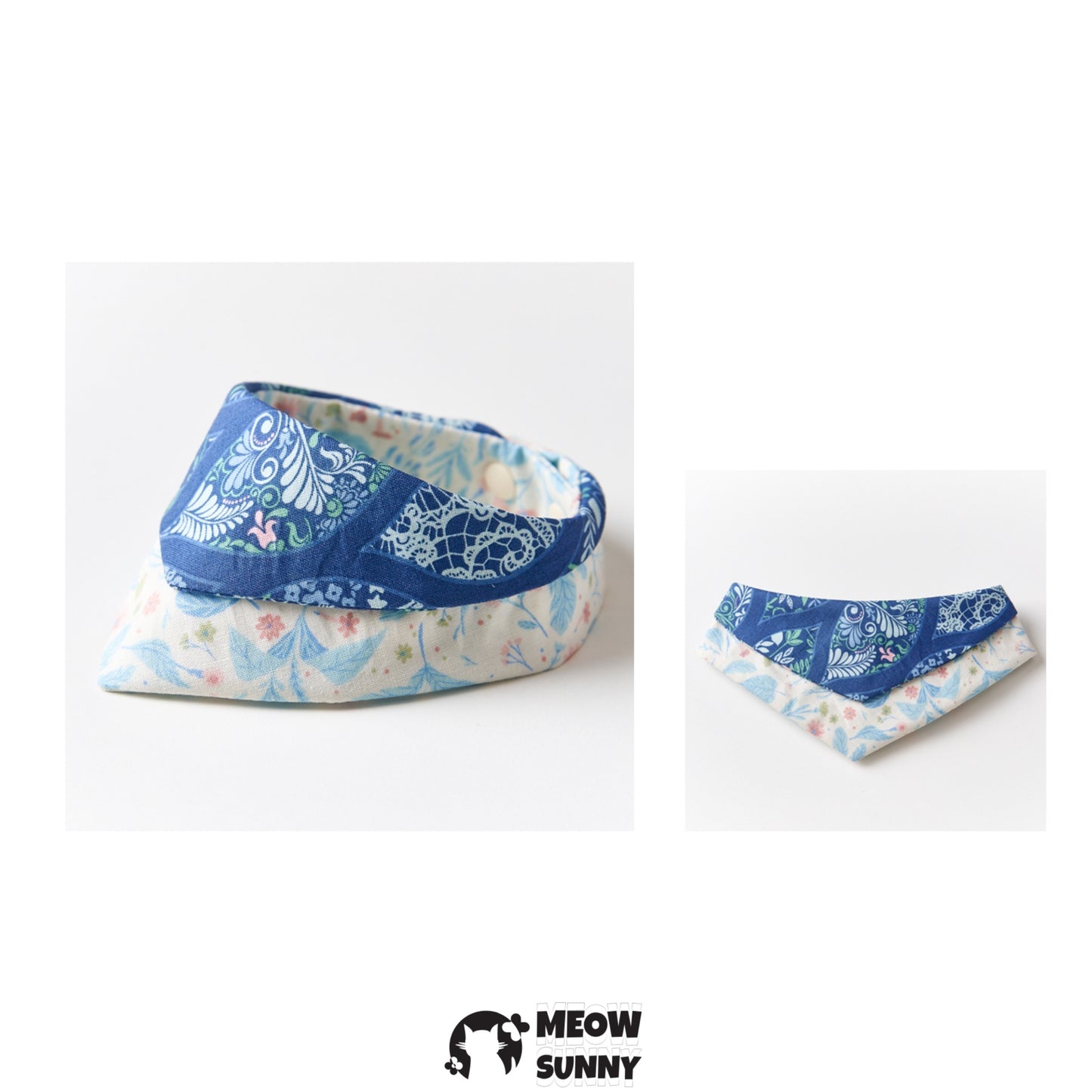 Blue Printed Cotton Dog and Cat Bib, Medium