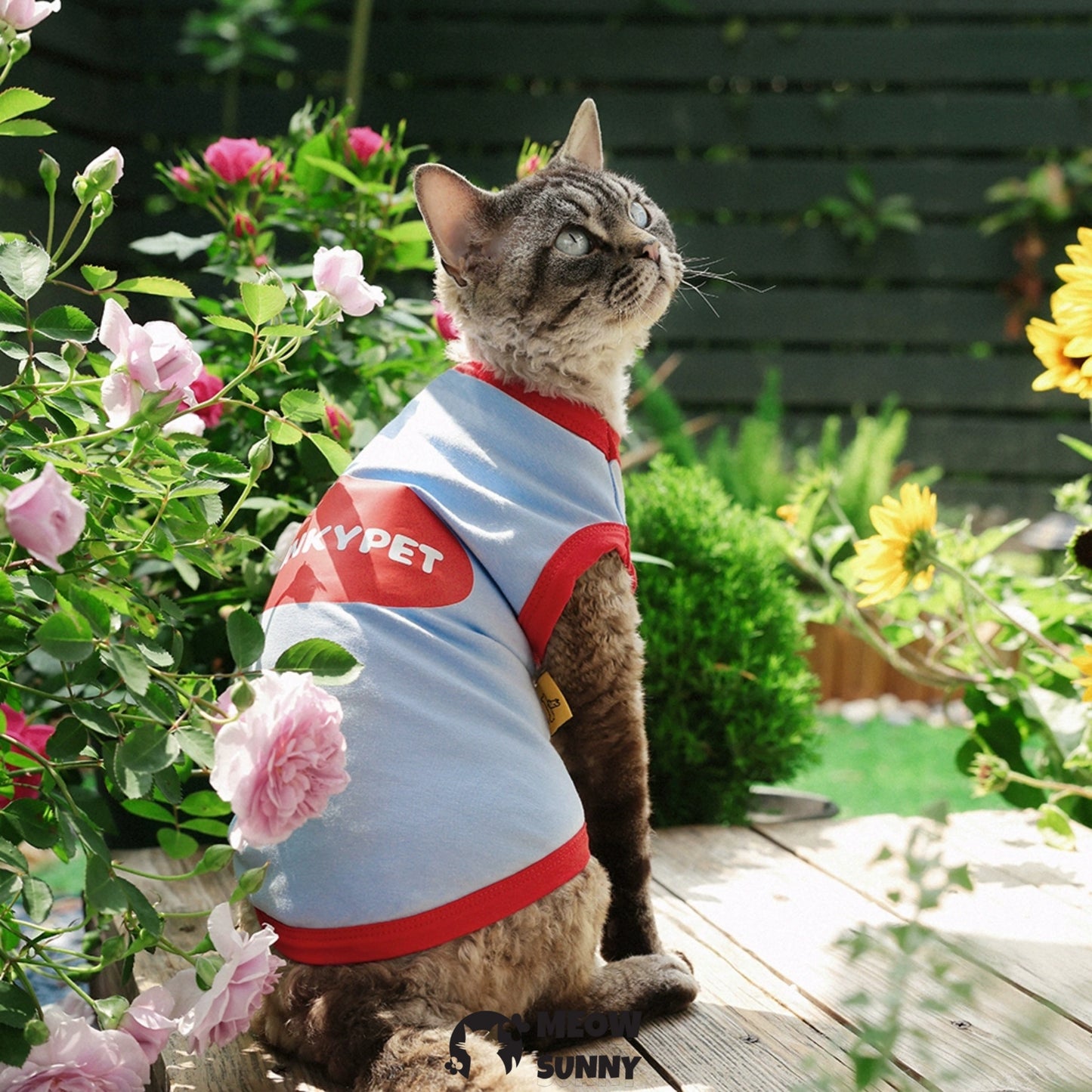 Summer thin cotton breathable red and blue cat vest
