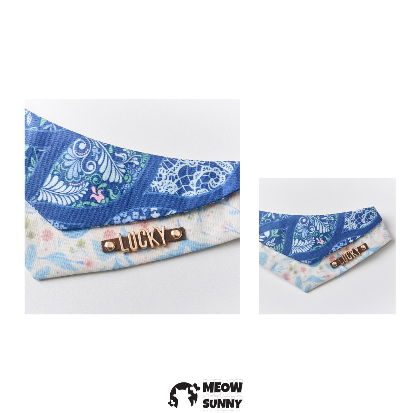 Blue Printed Cotton Dog and Cat Bib, Medium