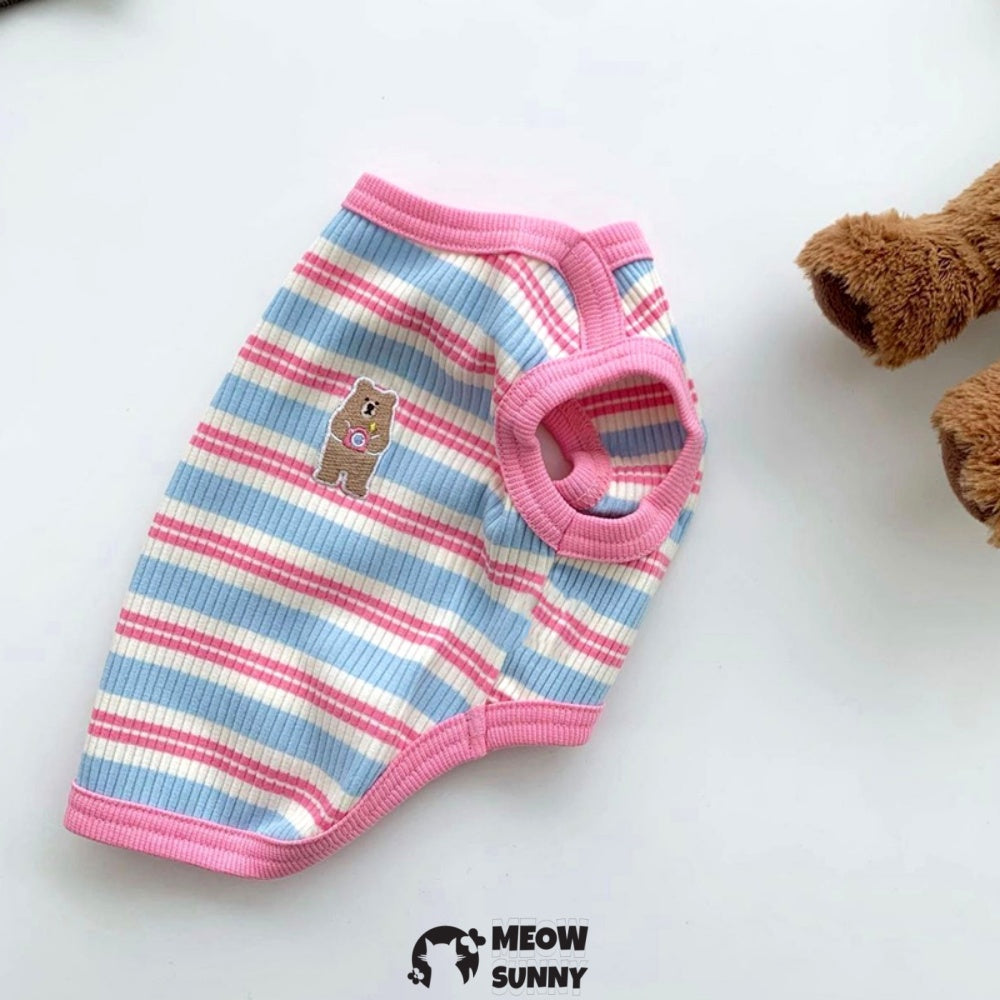 Cute Striped Small Dog T Shirts Soft Cotton Girl Dog Clothes Breathable