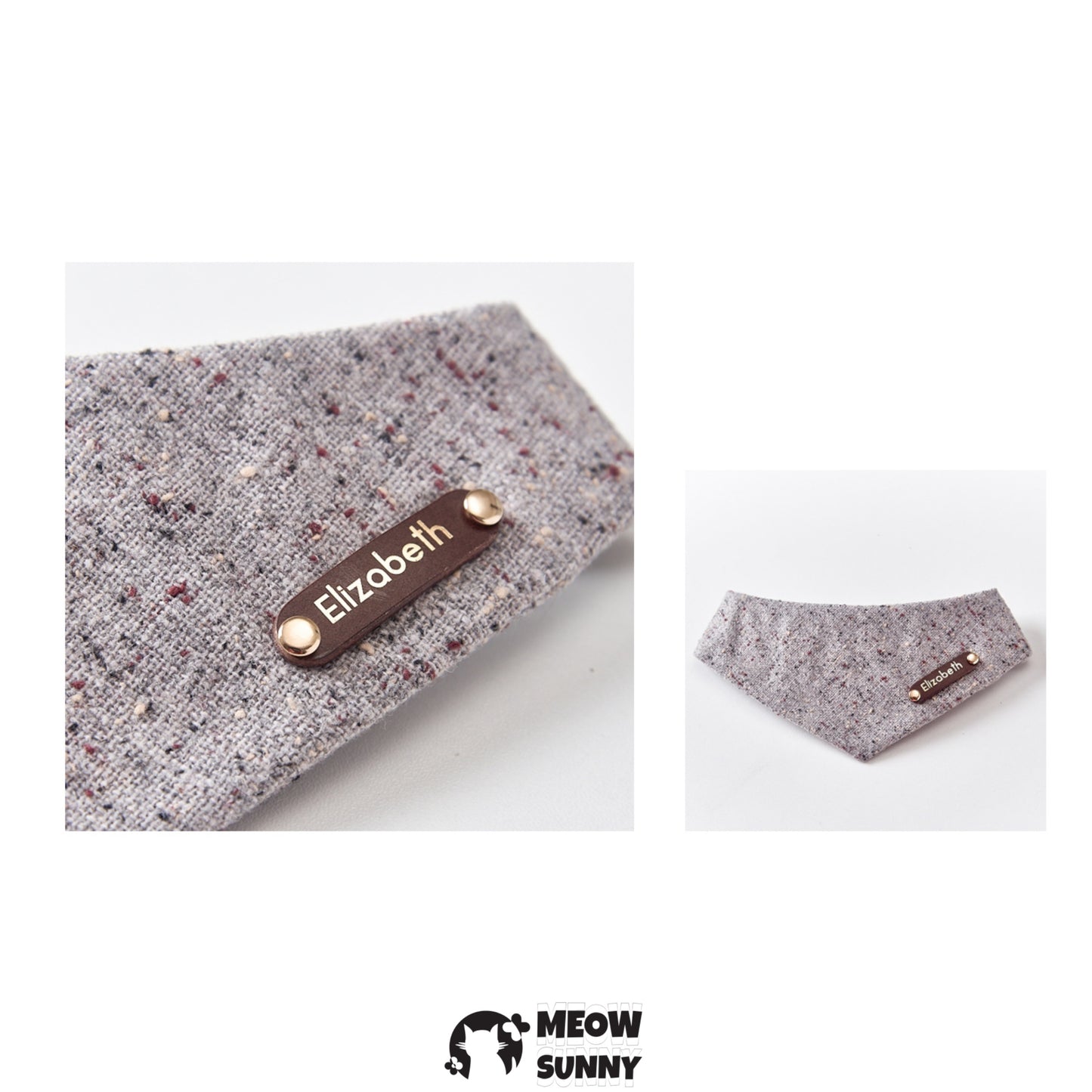 Wool Series Neutral Gray Pet Dot & Cat and Dog Triangle Bibs,Customizable Name