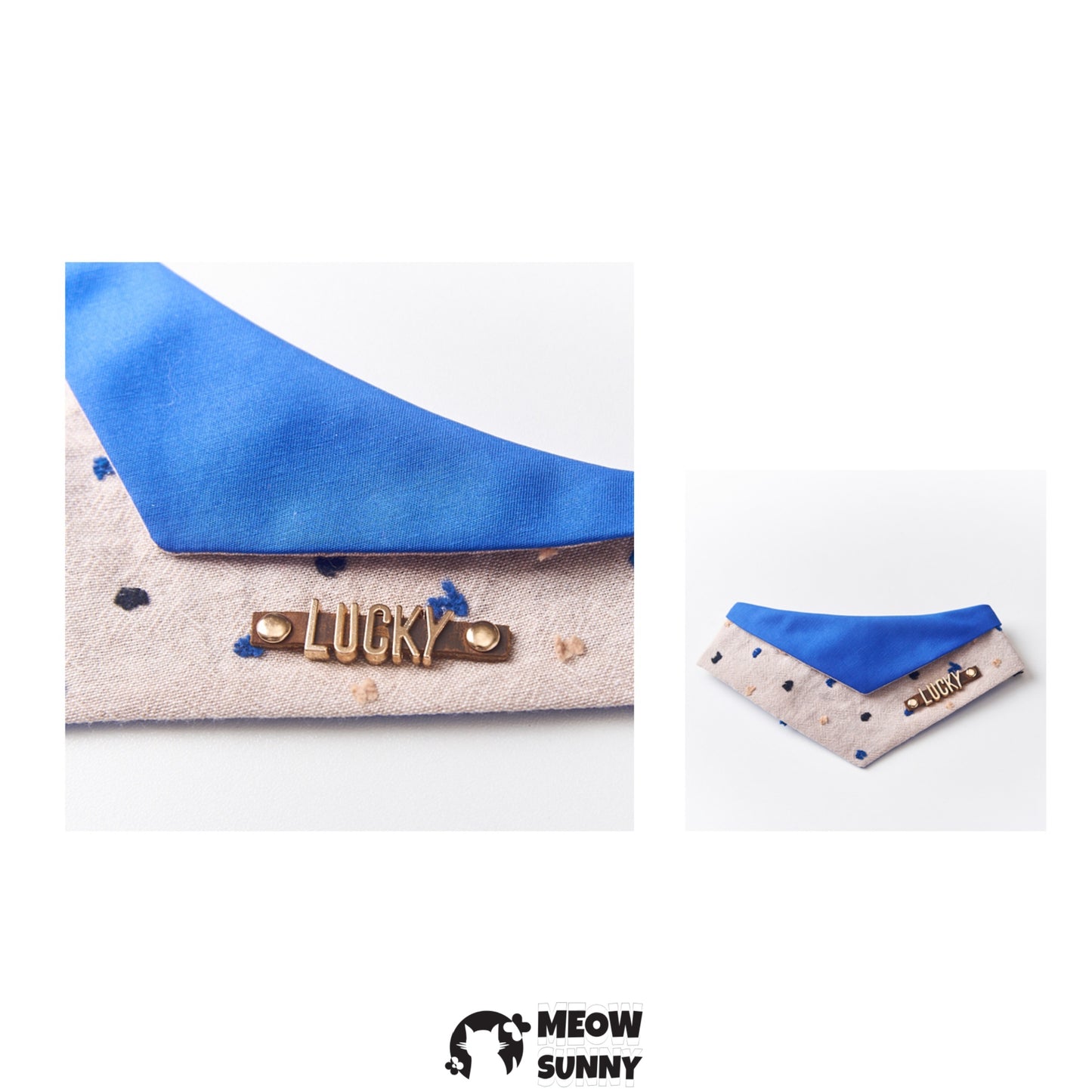 Blue fabric dot jacquard cat or dog collar, customizable and extendable