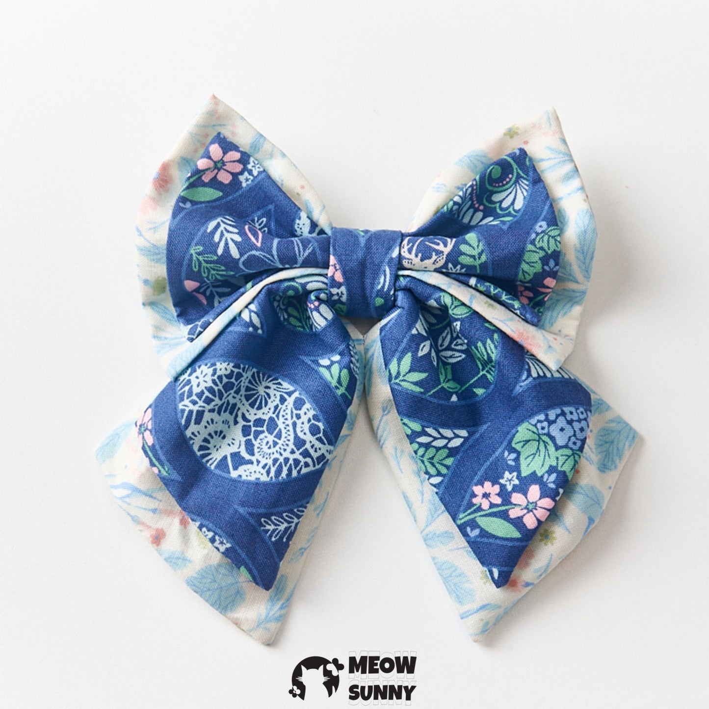 Blue Printed Dog and Cat Bow Tie, Large