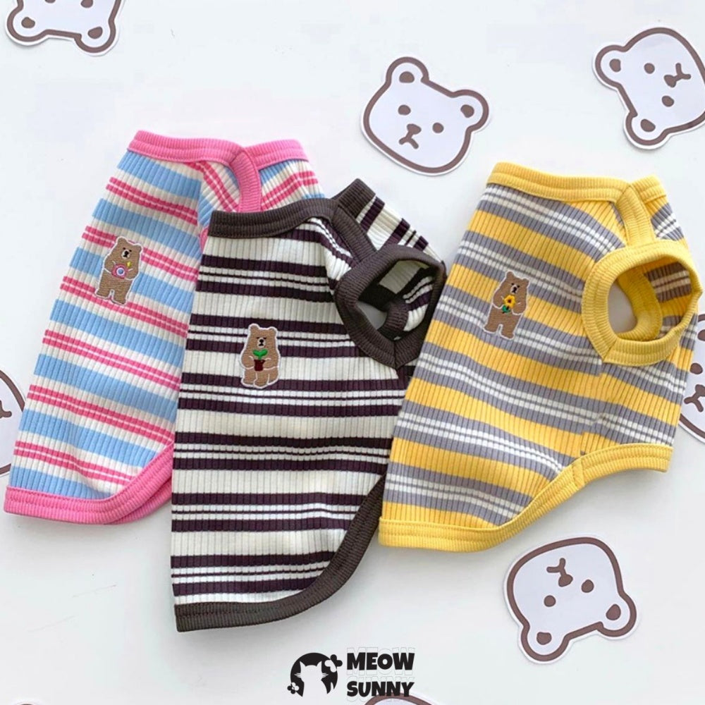 Cute Striped Small Dog T Shirts Soft Cotton Girl Dog Clothes Breathable