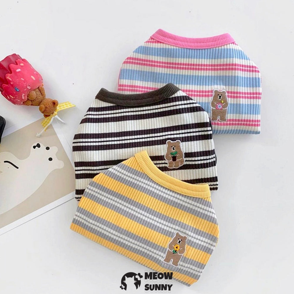 Cute Striped Small Dog T Shirts Soft Cotton Girl Dog Clothes Breathable