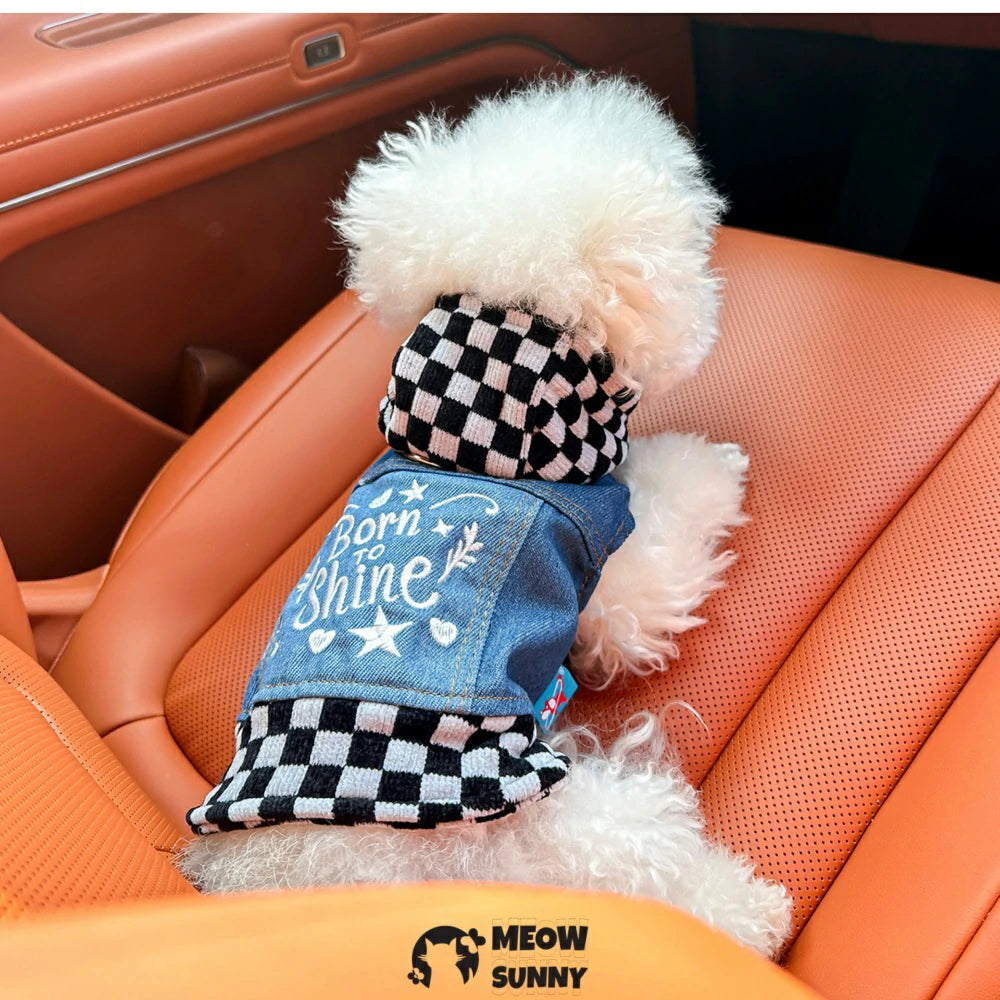 Checkered Star Denim Jacket Dog Pet Clothes Handsome Hoodie Jacket