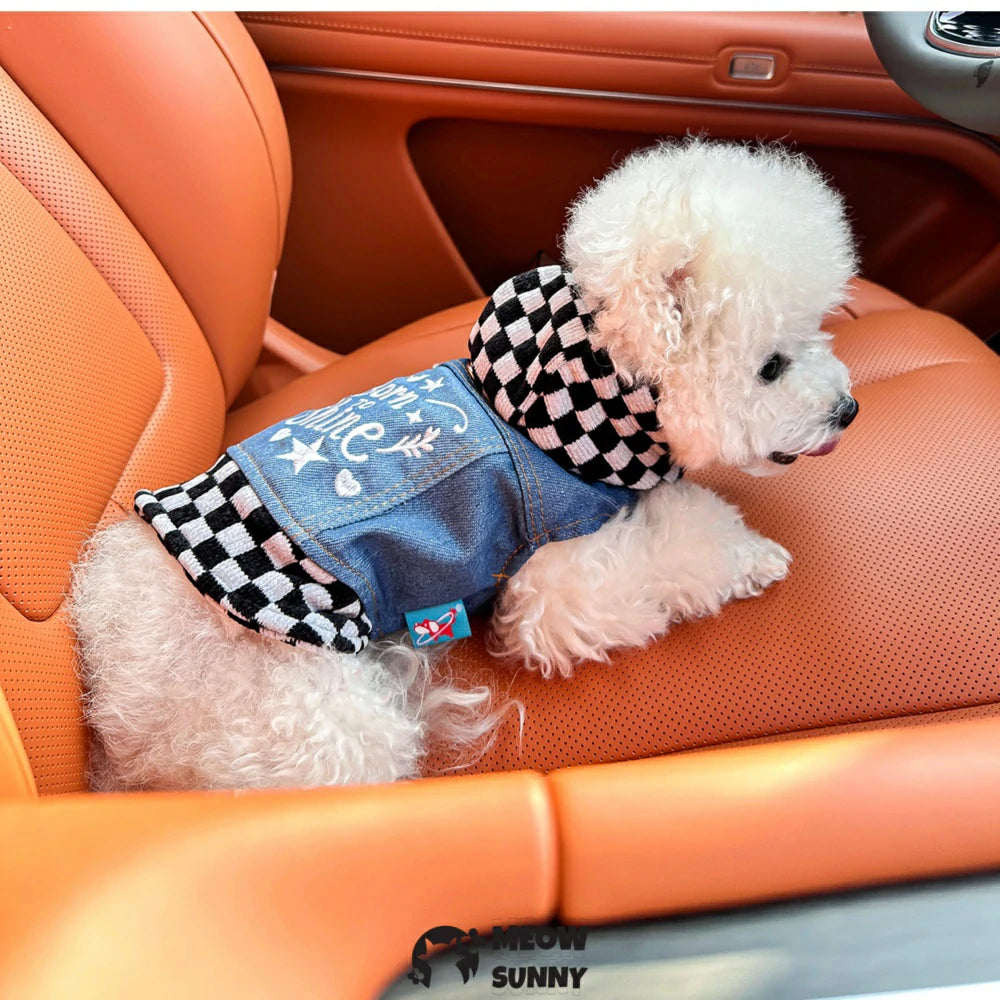 Checkered Star Denim Jacket Dog Pet Clothes Handsome Hoodie Jacket