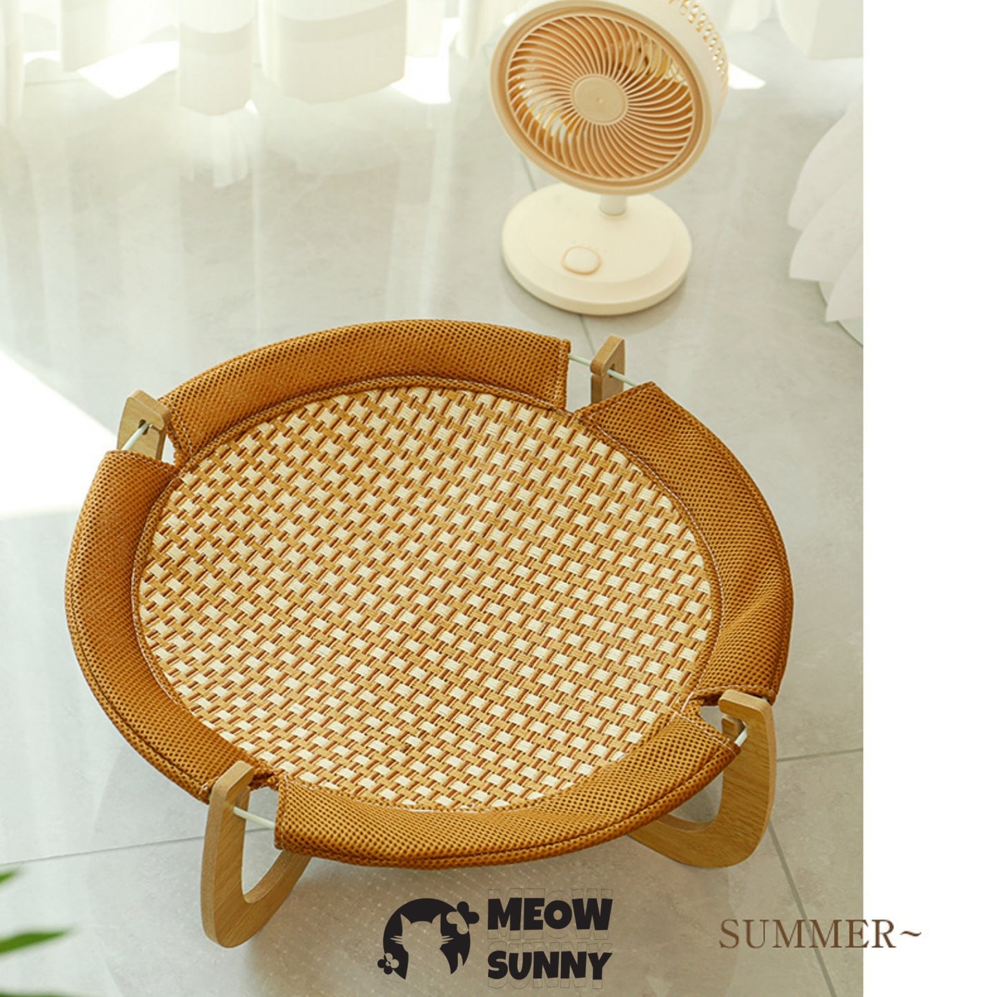 Finsion Cat Round Disc Display Bamboo Weaving Bed