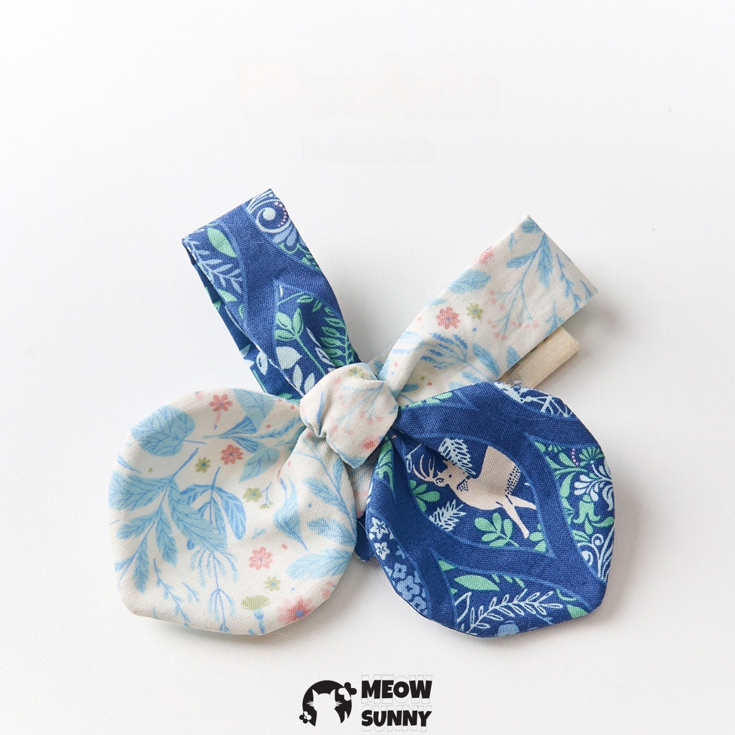 Blue Cute Printed Dog and Cat Bow Tie, Medium