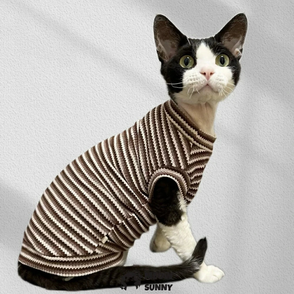 Summer Hairless Cat Clothes German Short Sleeve Striped Cotton Vest
