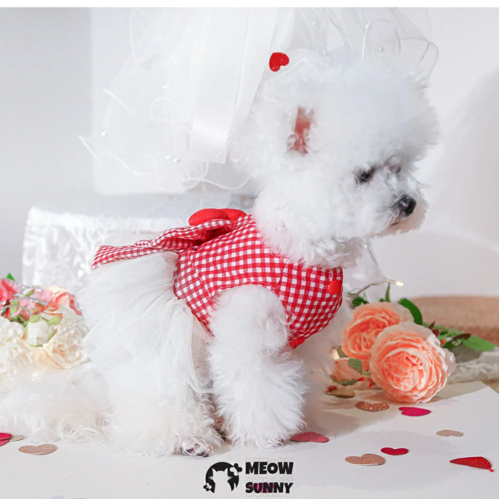 Love Heart Puffy Tulle Skirt Dog Clothes Spring Wedding Princess Dress