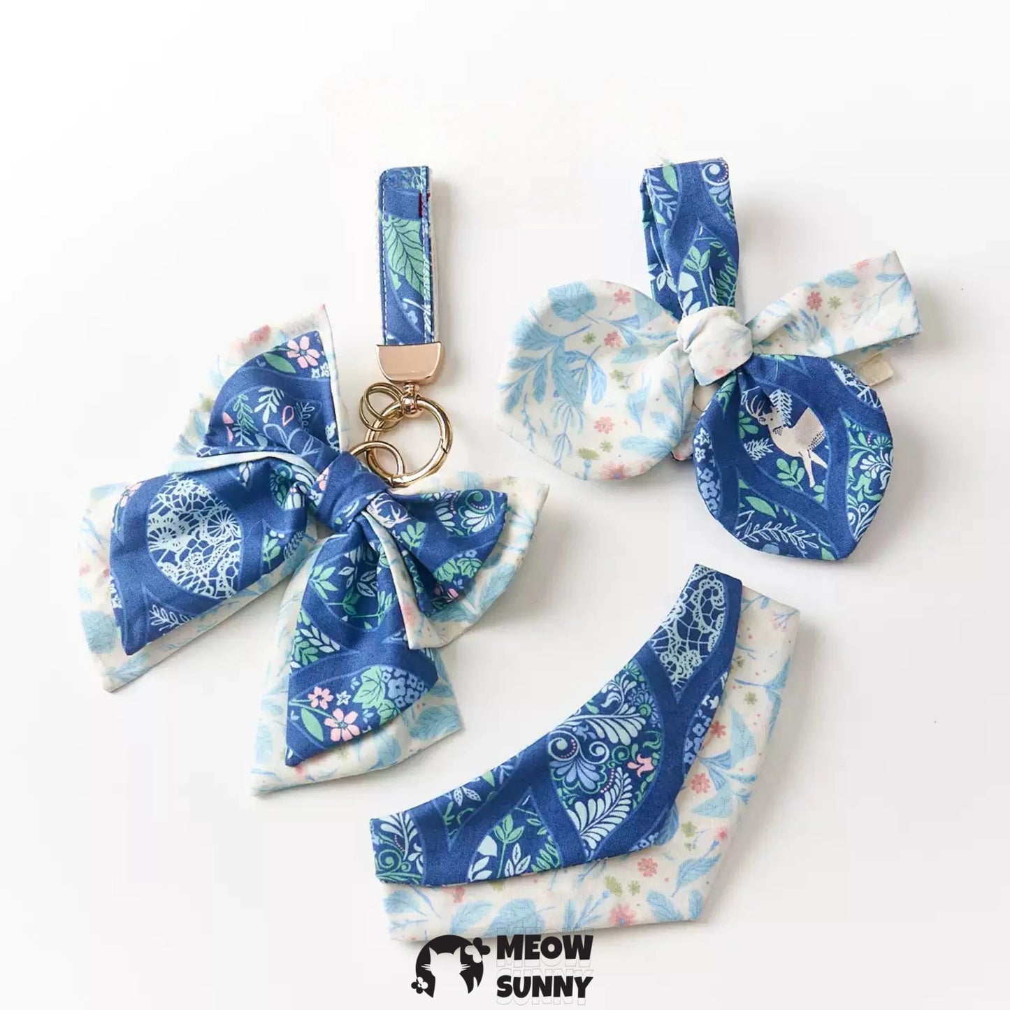 Blue Printed Dog and Cat Bow Tie, Large