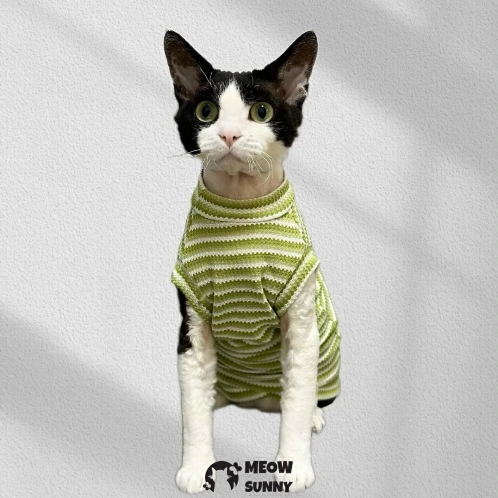 Summer Hairless Cat Clothes German Short Sleeve Striped Cotton Vest