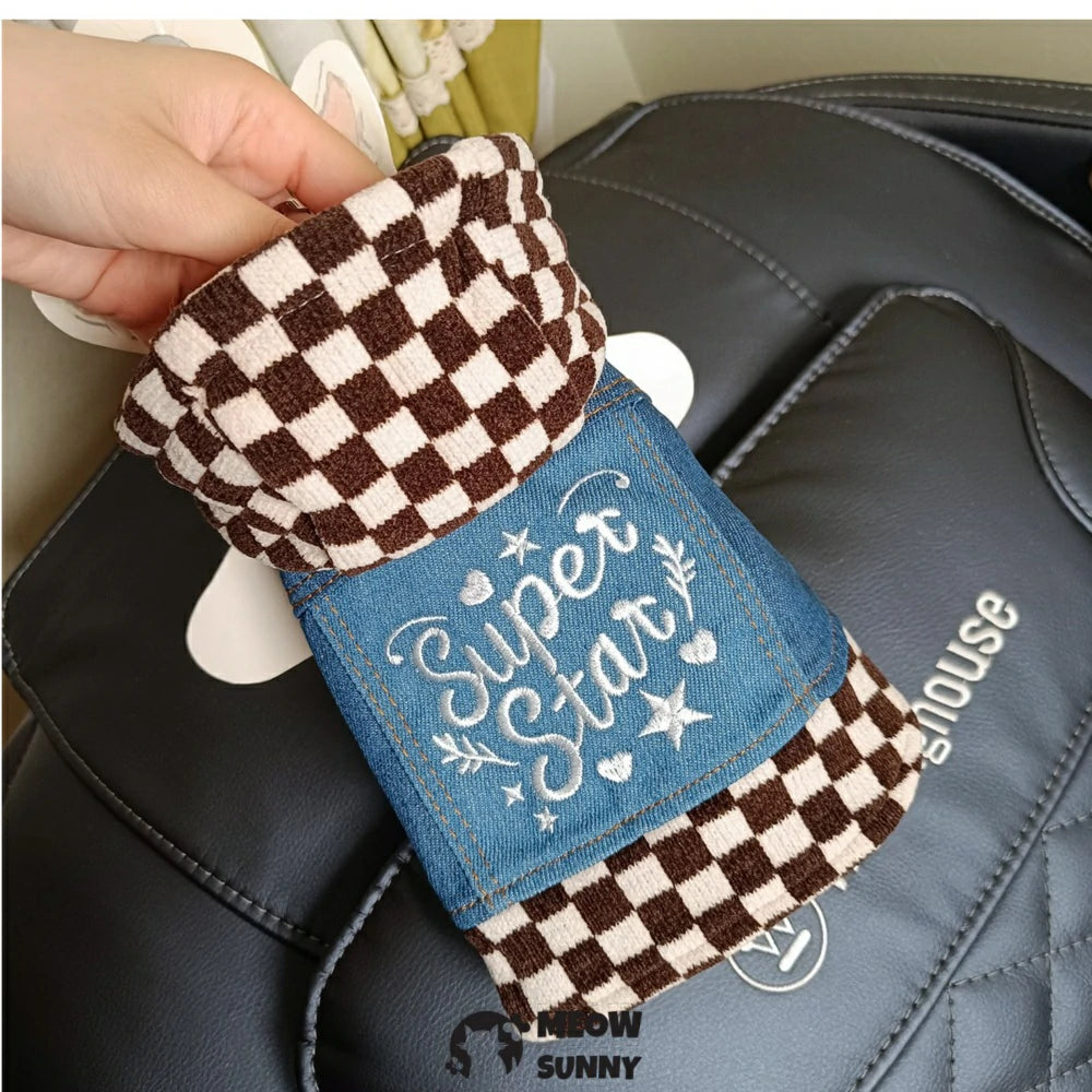 Checkered Star Denim Jacket Dog Pet Clothes Handsome Hoodie Jacket