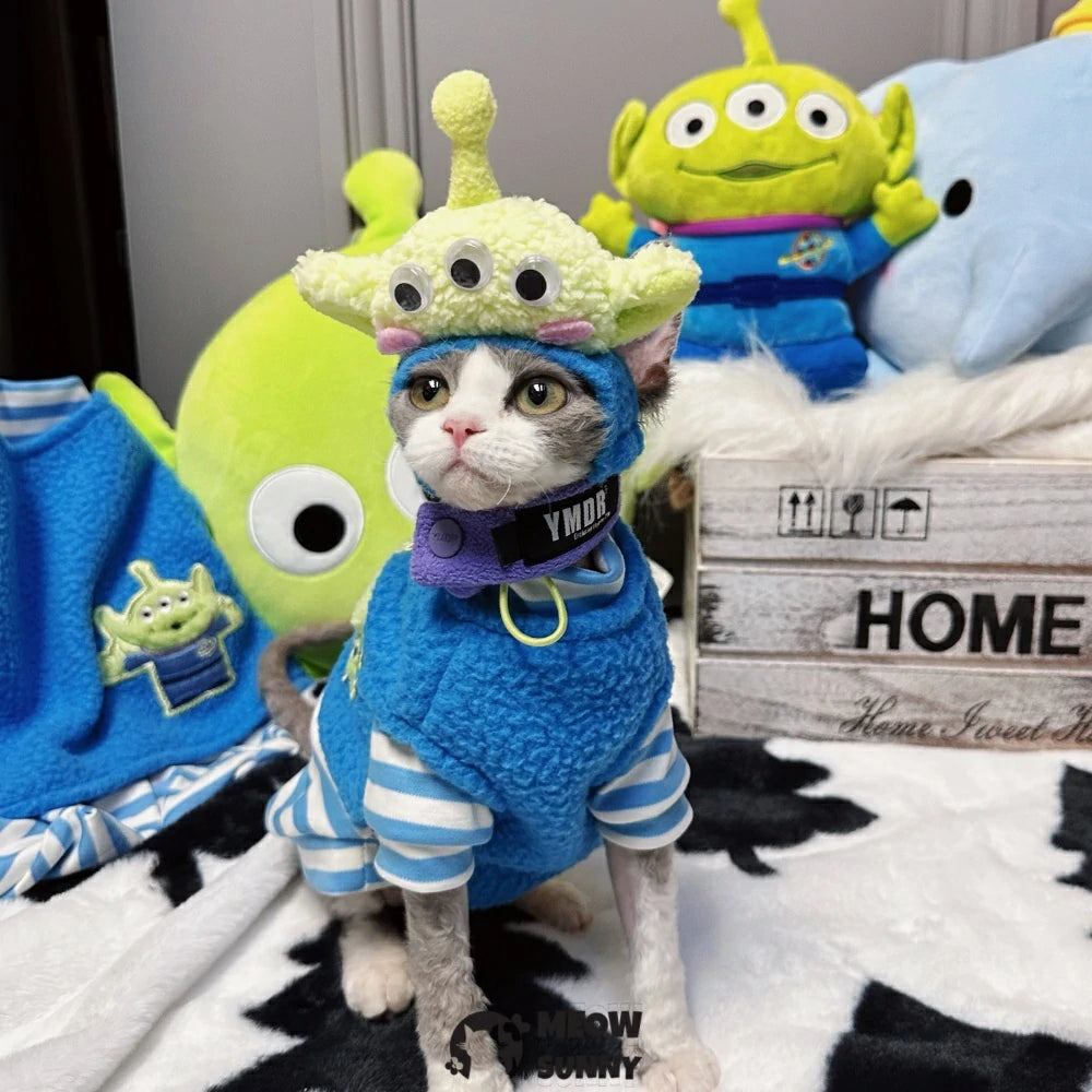 Hairless cat three-eyed clothes polar fleece half vest silky cotton striped bottom