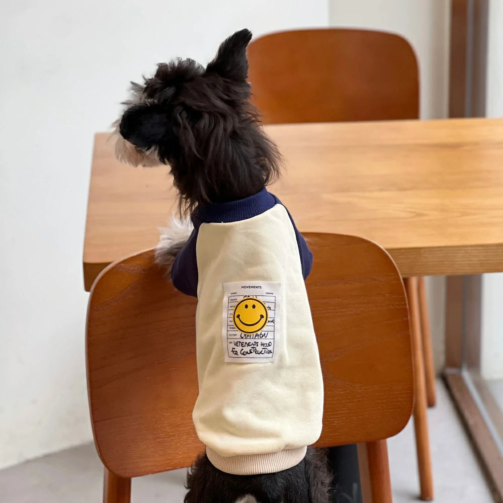 Autumn and Winter Pure Cotton Colorblock Smiley Face Dog Sweatshirt