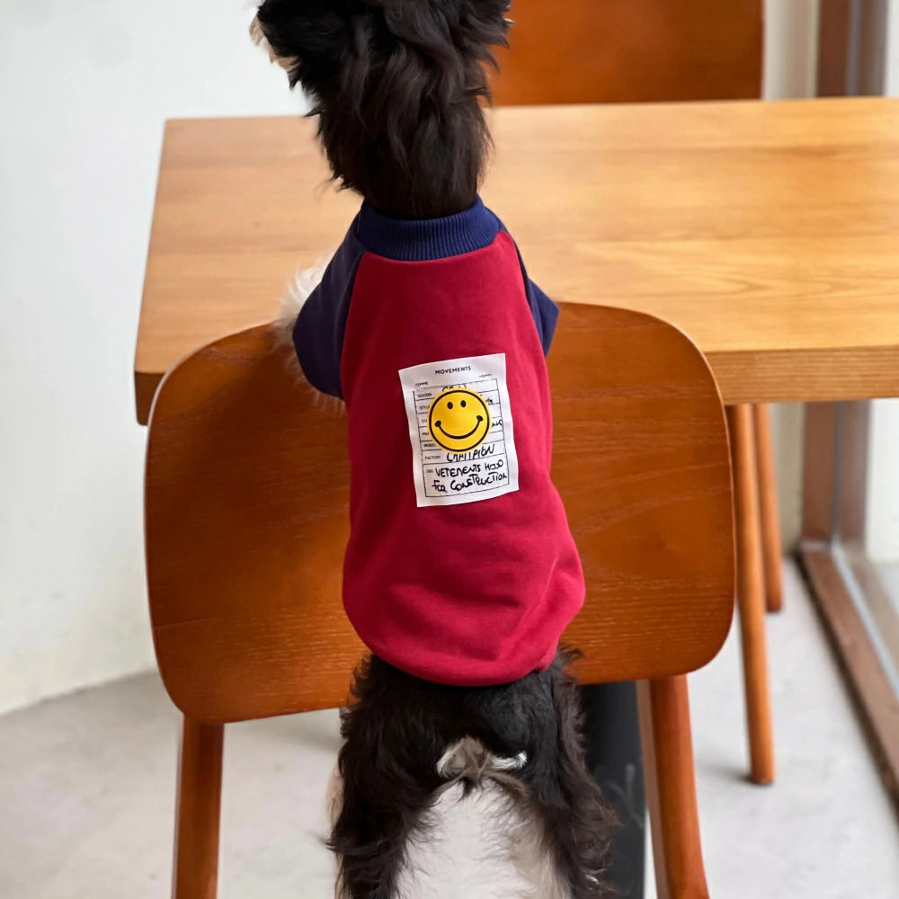Autumn and Winter Pure Cotton Colorblock Smiley Face Dog Sweatshirt