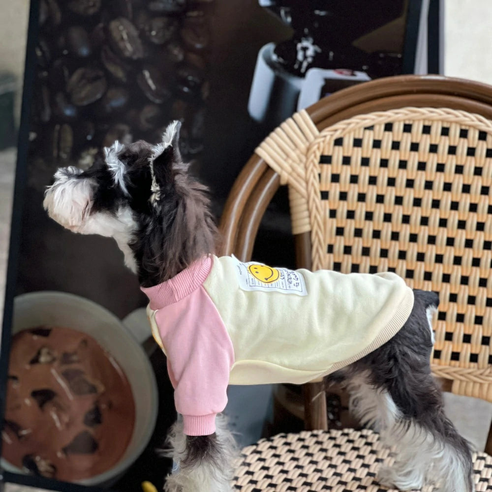 Autumn and Winter Pure Cotton Colorblock Smiley Face Dog Sweatshirt