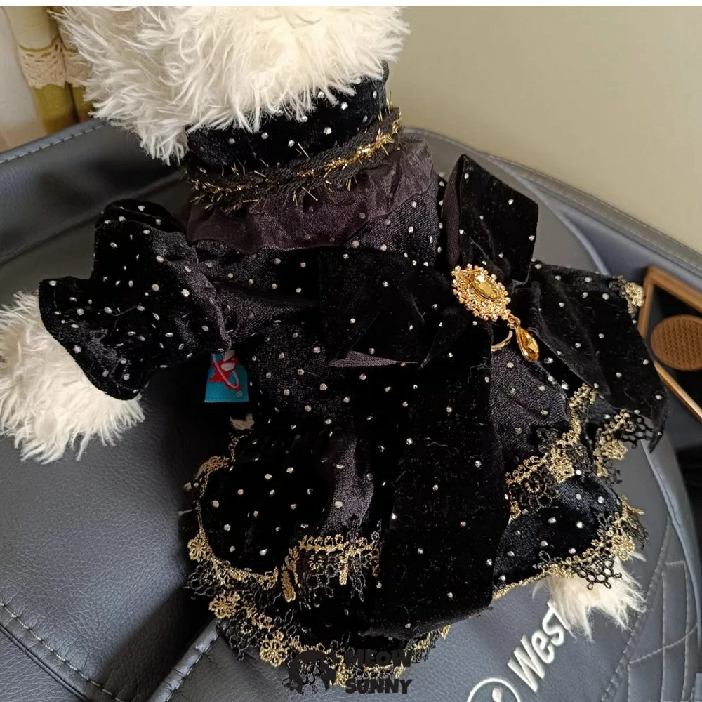 Black and gold dress pet clothes dog dress velvet princess dress
