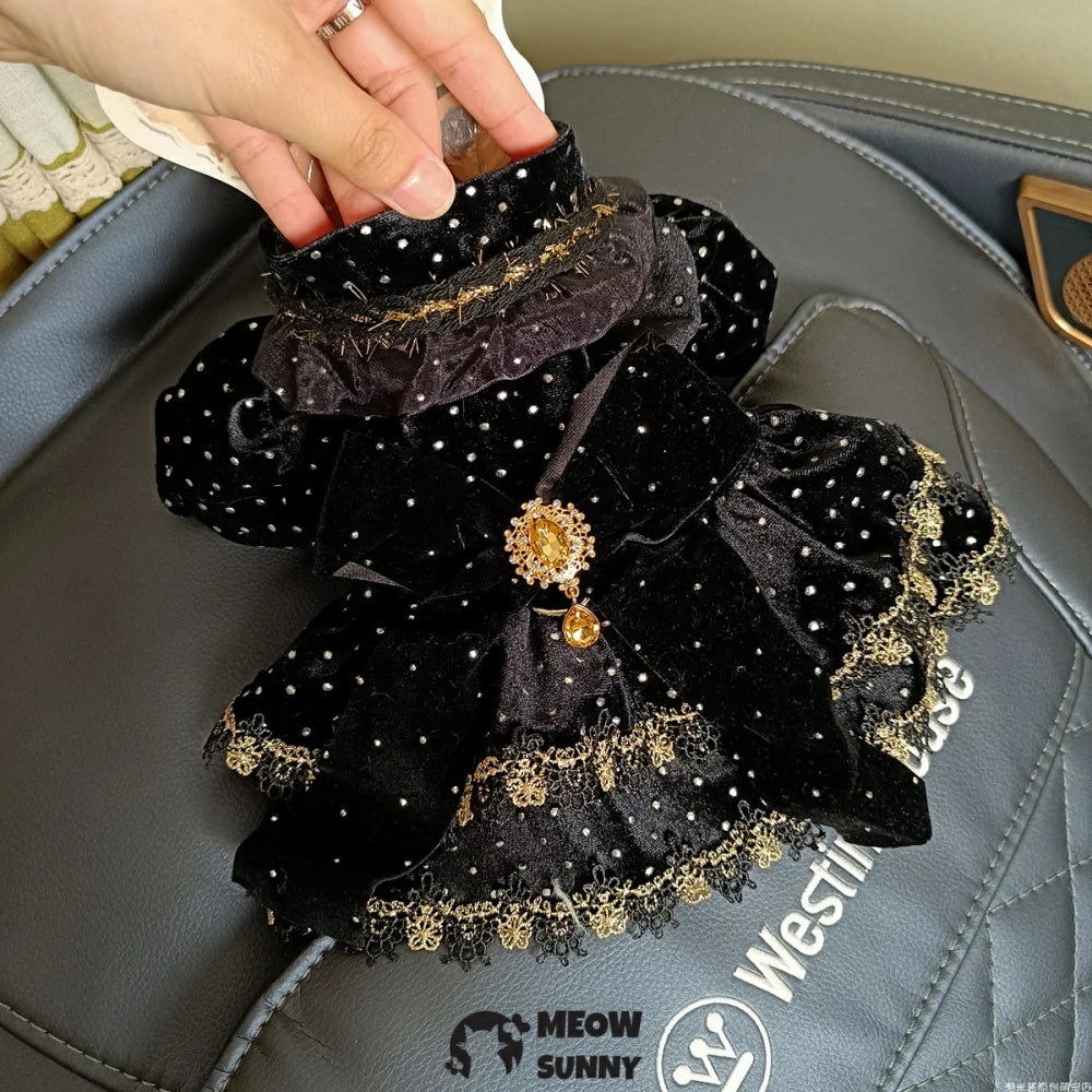 Black and gold dress pet clothes dog dress velvet princess dress