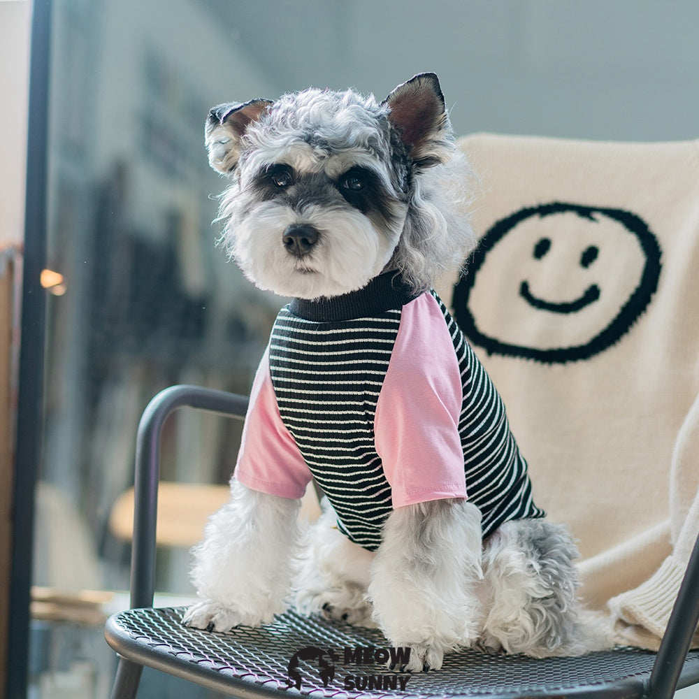 Black and pink patchwork summer thin dog Cotton T-shirt