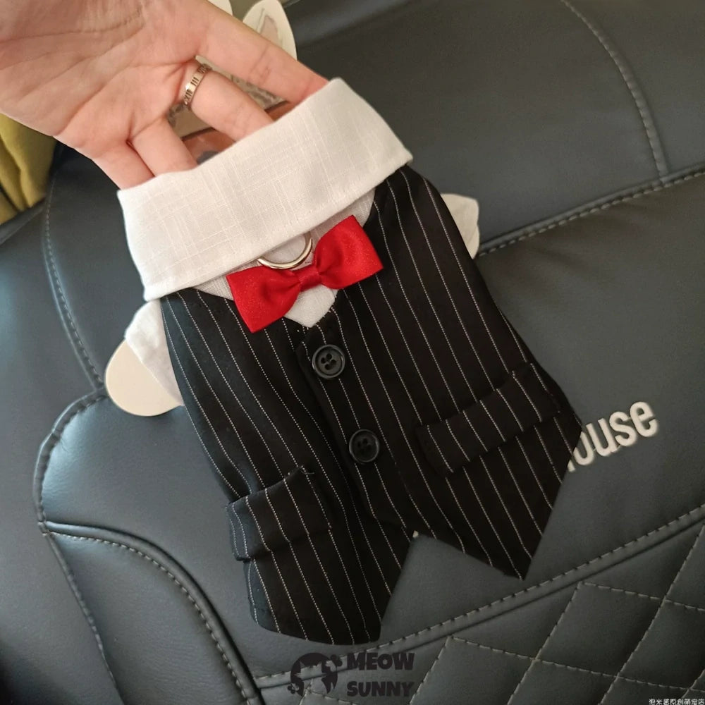 Black and white striped bow tie tuxedo dog clothes handsome gentleman suit