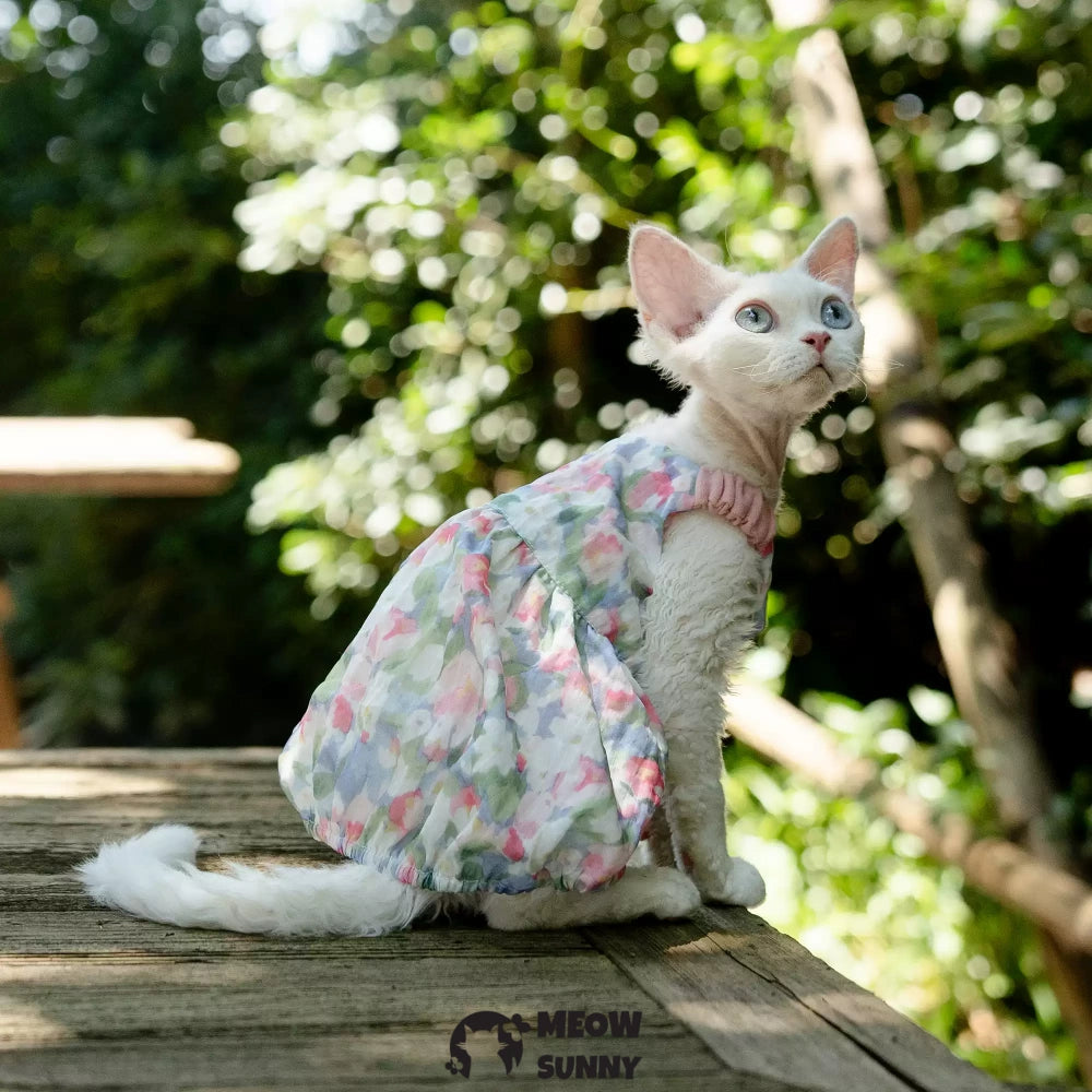 Sphynx Breathable Spring Autumn Cotton Dress with Floral Print Skirt