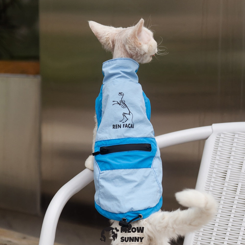 Breathable Spring Autumn Sphynx Hairless Cat Waterproof Blue Jacket