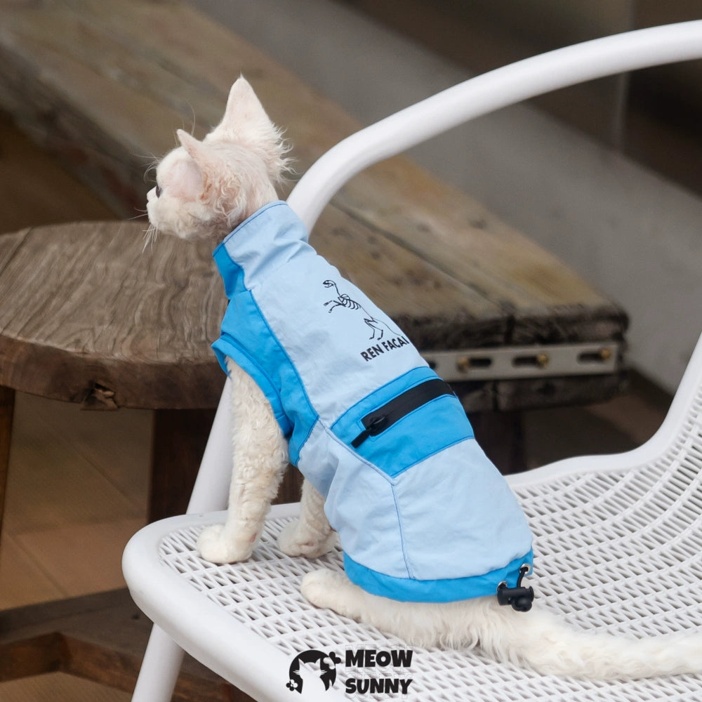 Breathable Spring Autumn Sphynx Hairless Cat Waterproof Blue Jacket