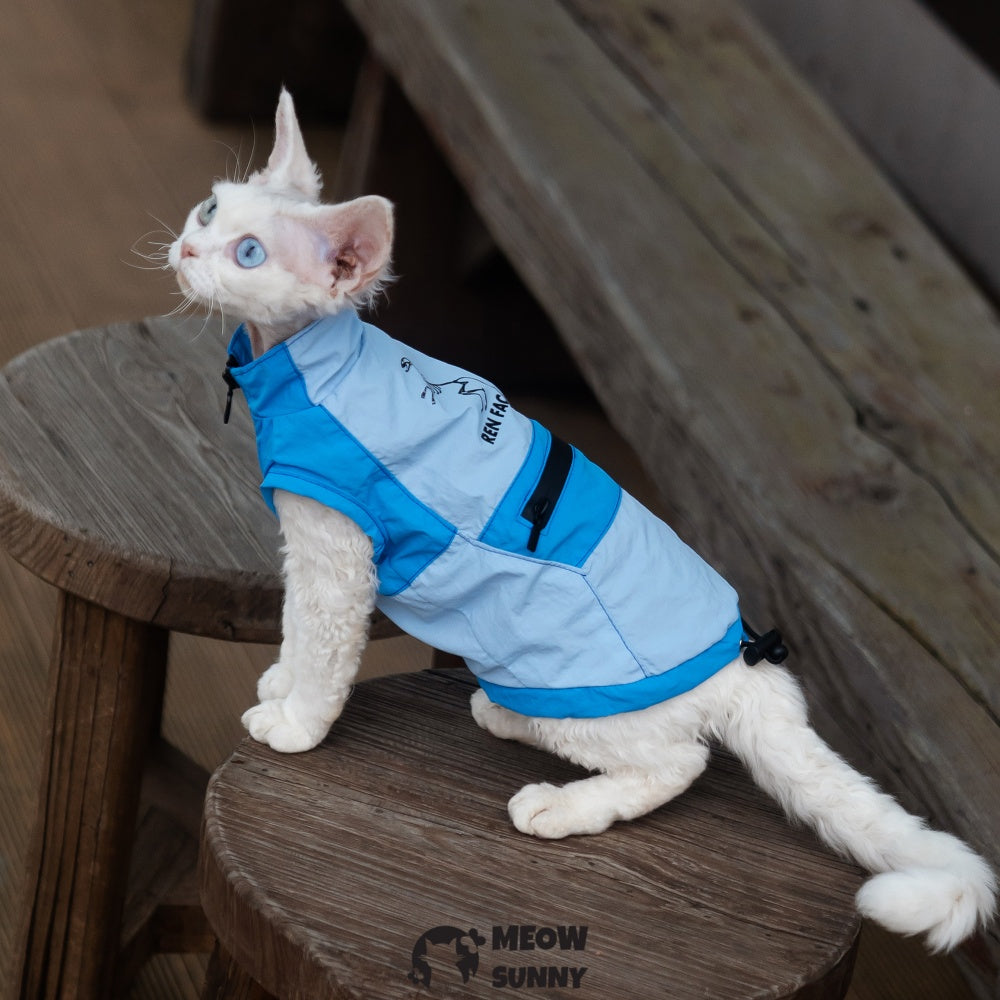 Breathable Spring Autumn Sphynx Hairless Cat Waterproof Blue Jacket