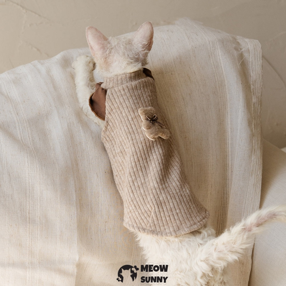 Brown Knitted Sweater for Sphynx and Hairless Cat Breeds