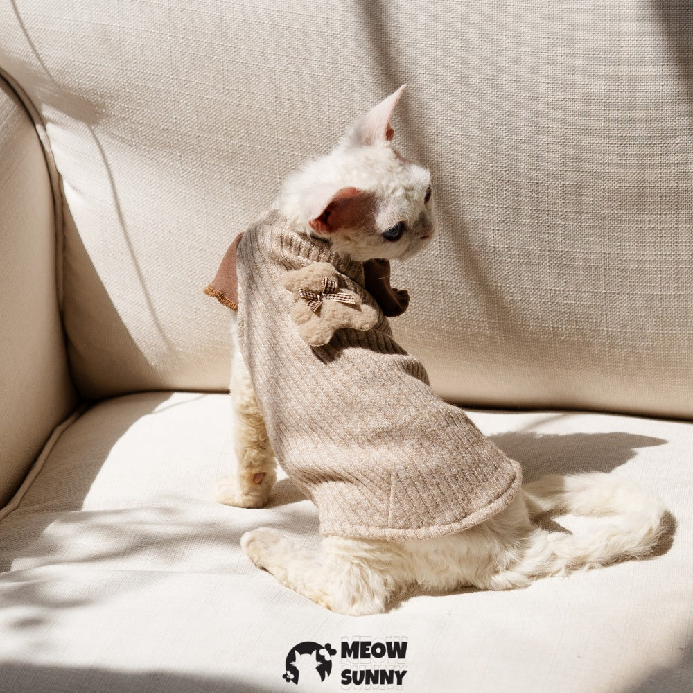 Brown Knitted Sweater for Sphynx and Hairless Cat Breeds