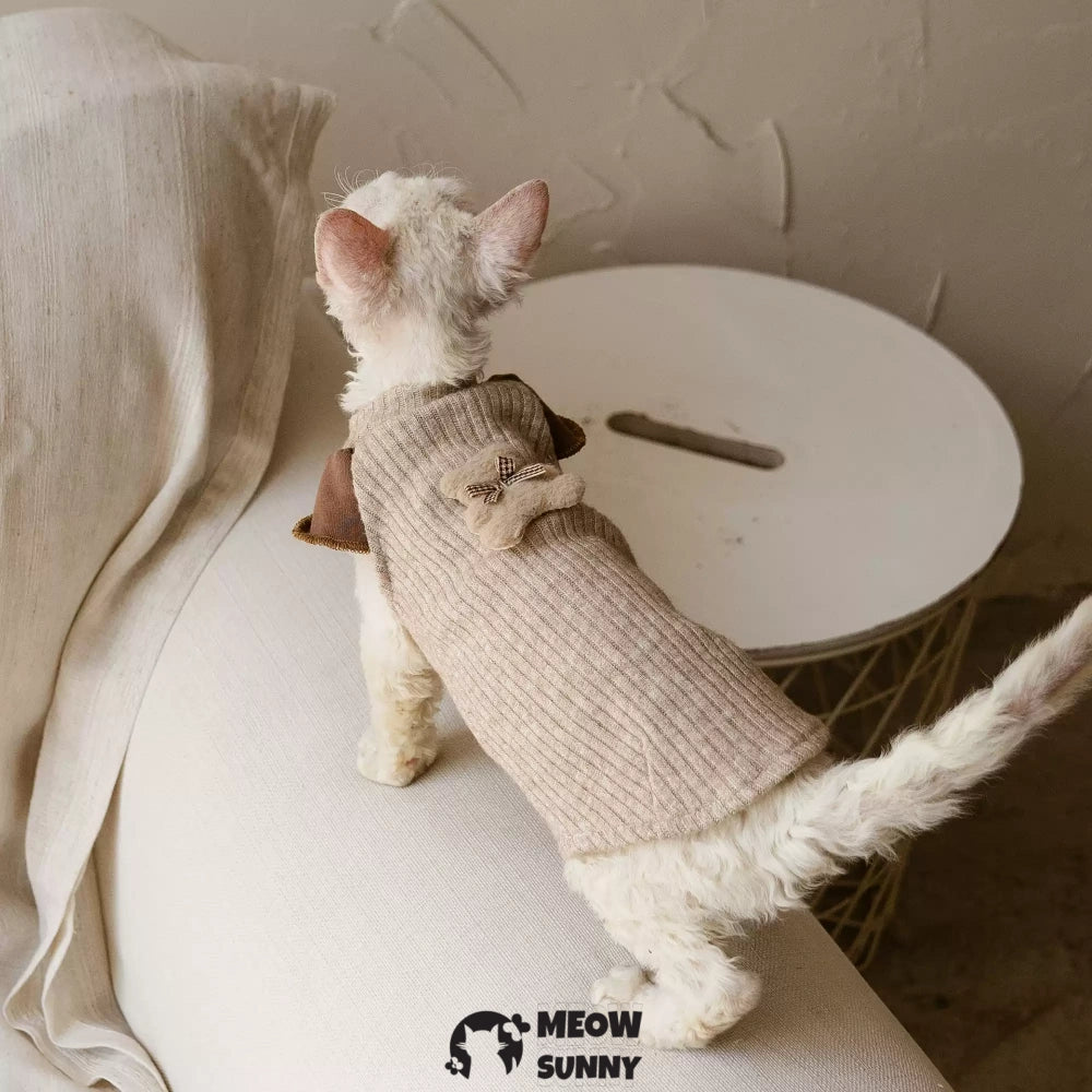 Brown Knitted Sweater for Sphynx and Hairless Cat Breeds