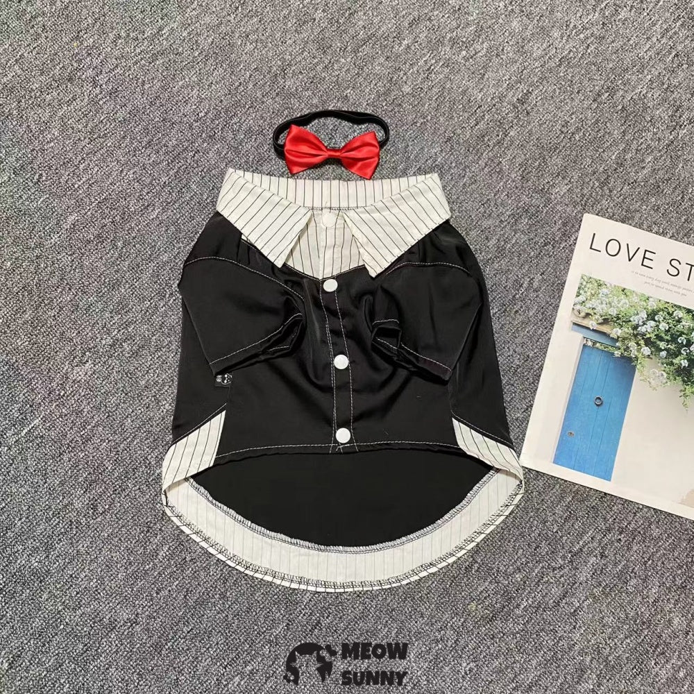 Bulldog Costume Dog Suit Formal Tuxedo with Red Bow Tie